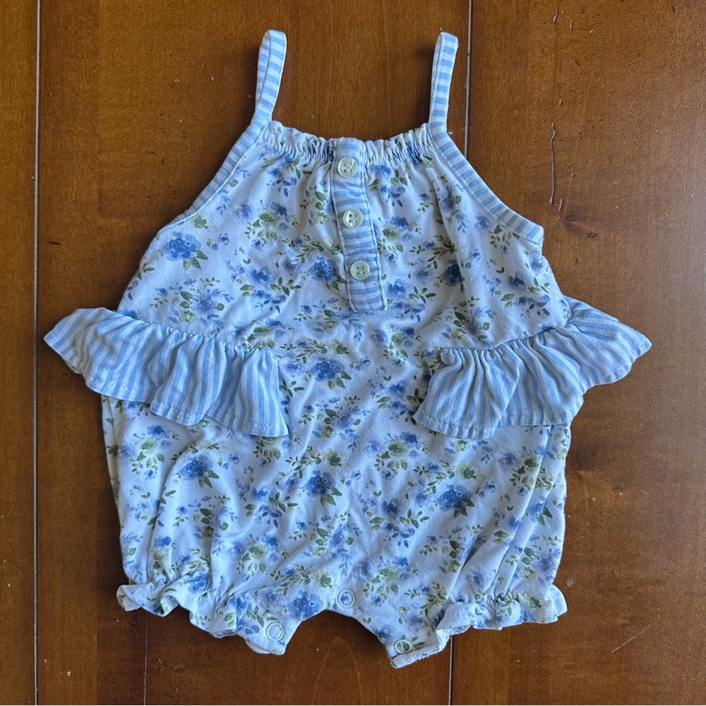 Mud Pie Floral Baby Bamboo Romper with Ruffle Sleeves - 3-6 months